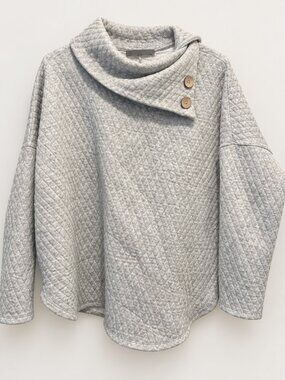 Boutique Gray Quilted Cowl Neck Pullover Sweater 1X Button Detail